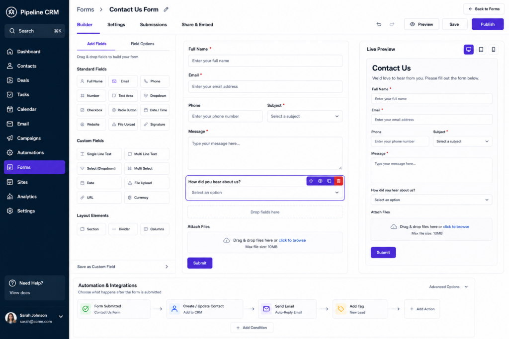 Can I Create a Forms in Pipeline CRM Kirtland Ohio
