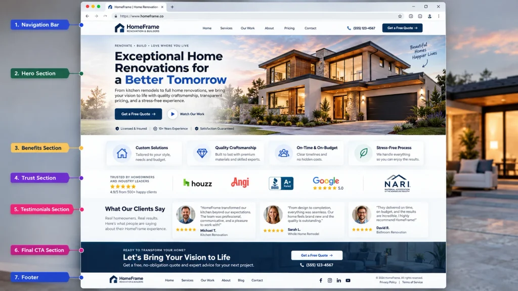 HomeFrame Renovation Website Mockup