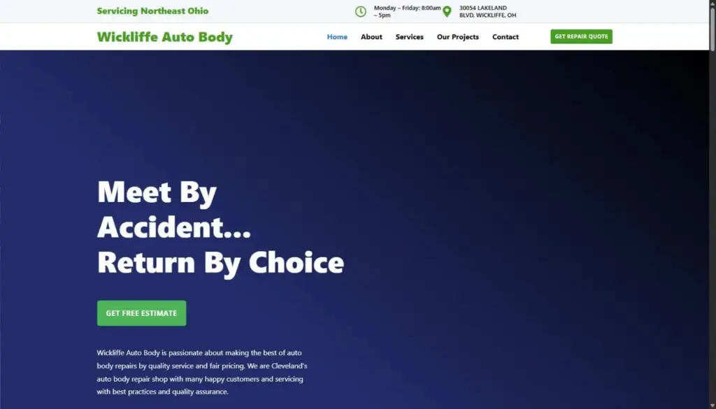 auto body seo case study wickliffe auto body site