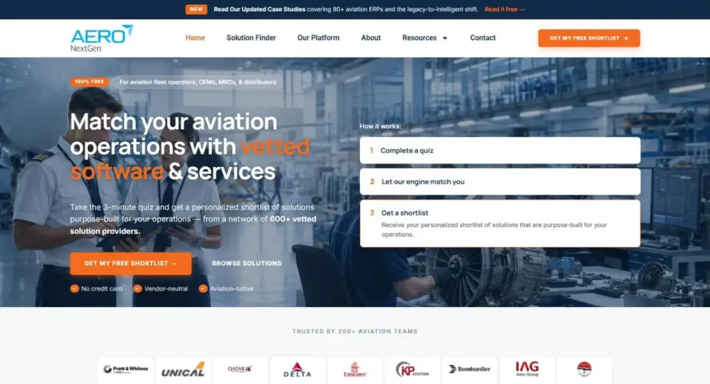 aviation website design case study aero nextgen homepage
