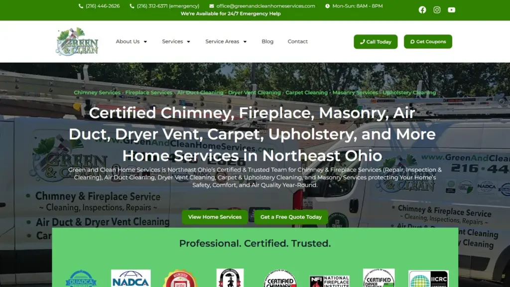 home services seo case study green and clean homepage