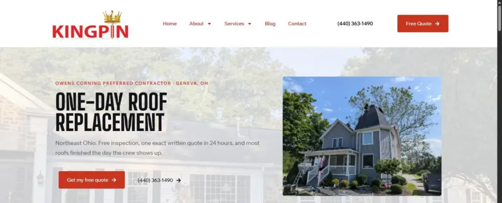 roofing website design case study kingpin site