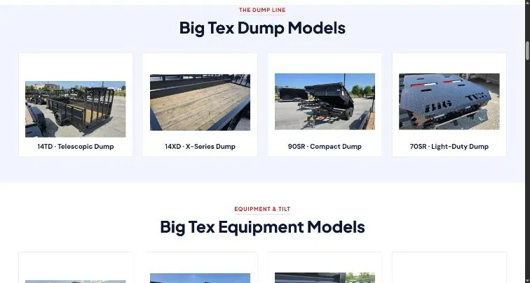 The Big Tex Dump Models lineup: 14TD Telescopic Dump, 14XD X-Series Dump, 90SR Compact Dump and 70SR Light-Duty Dump