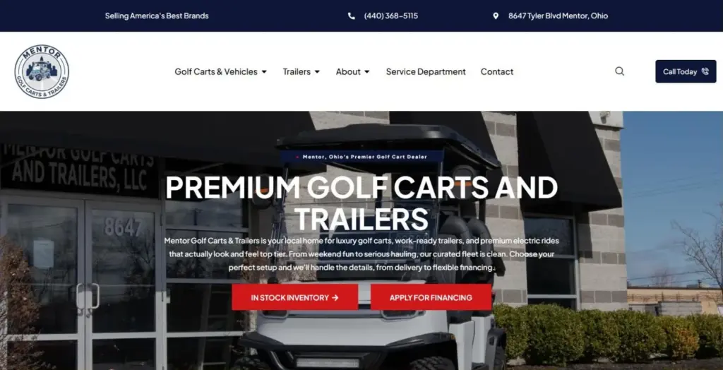 seo for new websites case study mentor golf carts and trailers homepage